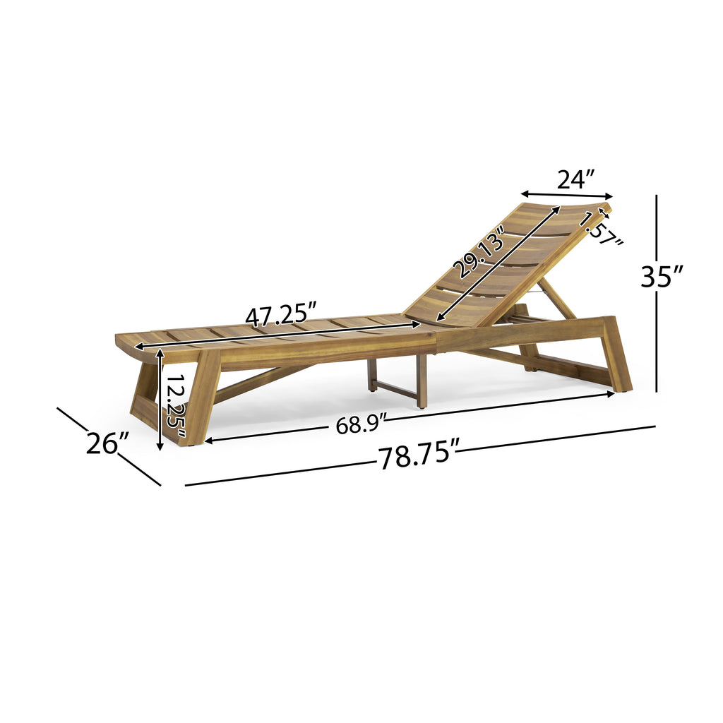 Outdoor Chaise Lounge, Solid Wood Patio Recliner, Weather Resistant for Pool & Backyard