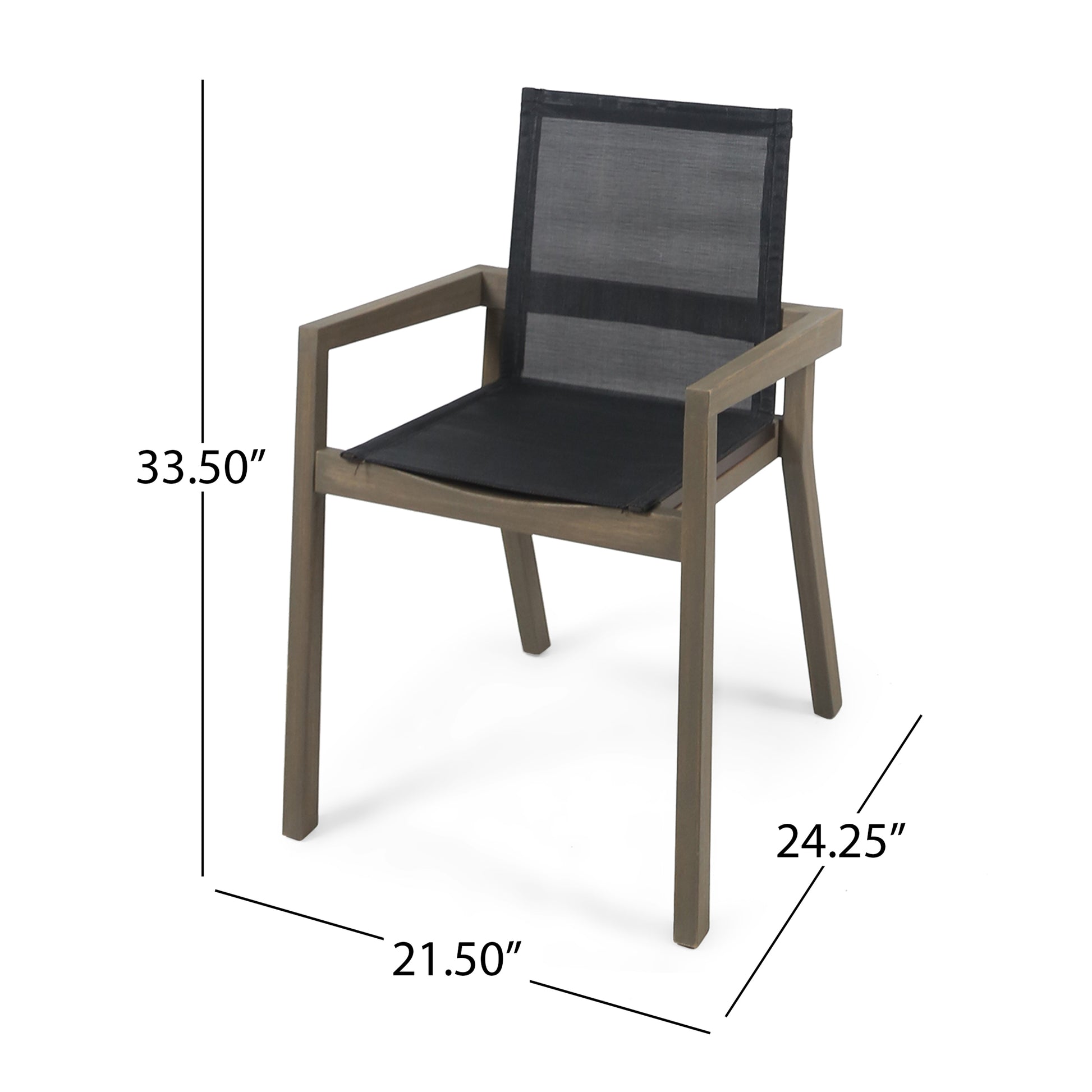Modern Acacia Wood Patio Chairs with Durable Mesh Seating & Grey Finish (Set of 2)