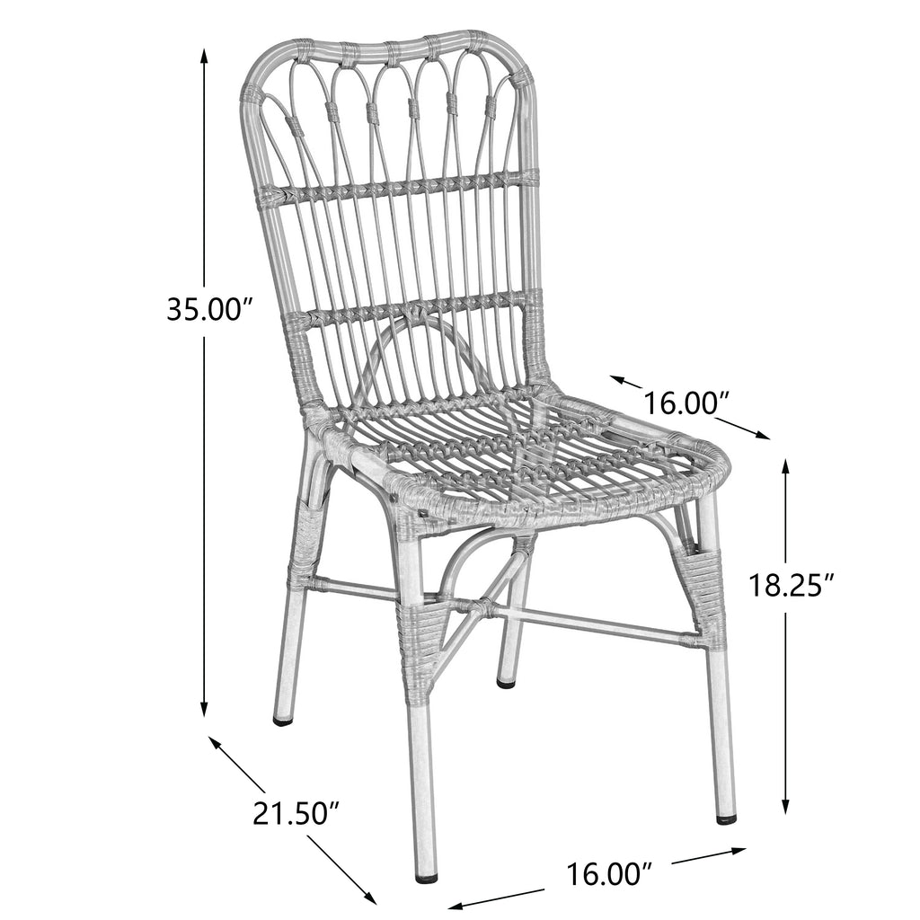 Outdoor PE Wicker Patio Dining Chairs Set of 2 Rattan Bistro Chairs for Backyard