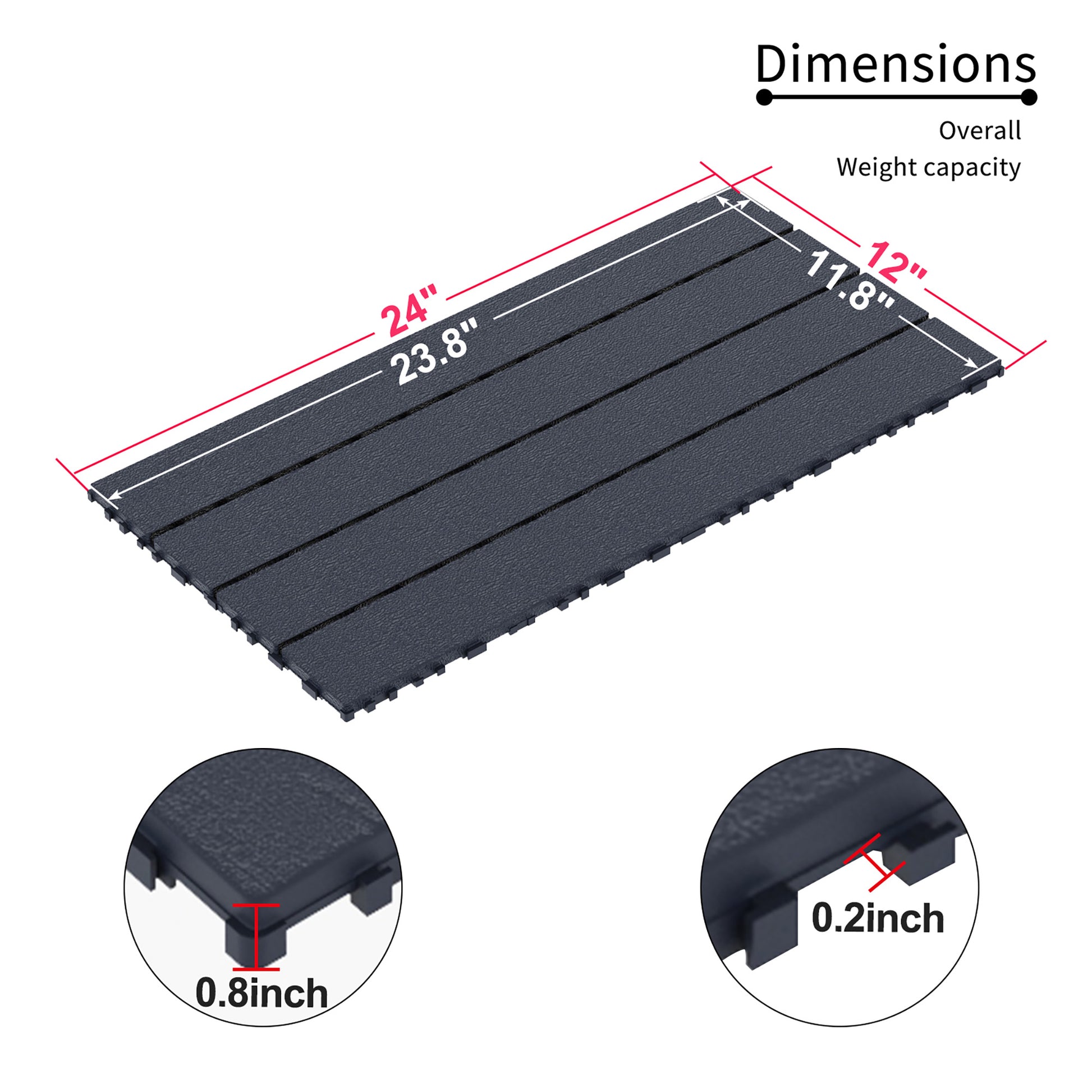 Chic Crate 24Pcs 12"x24" Interlocking Plastic Deck Tiles – Dark Gray, Waterproof