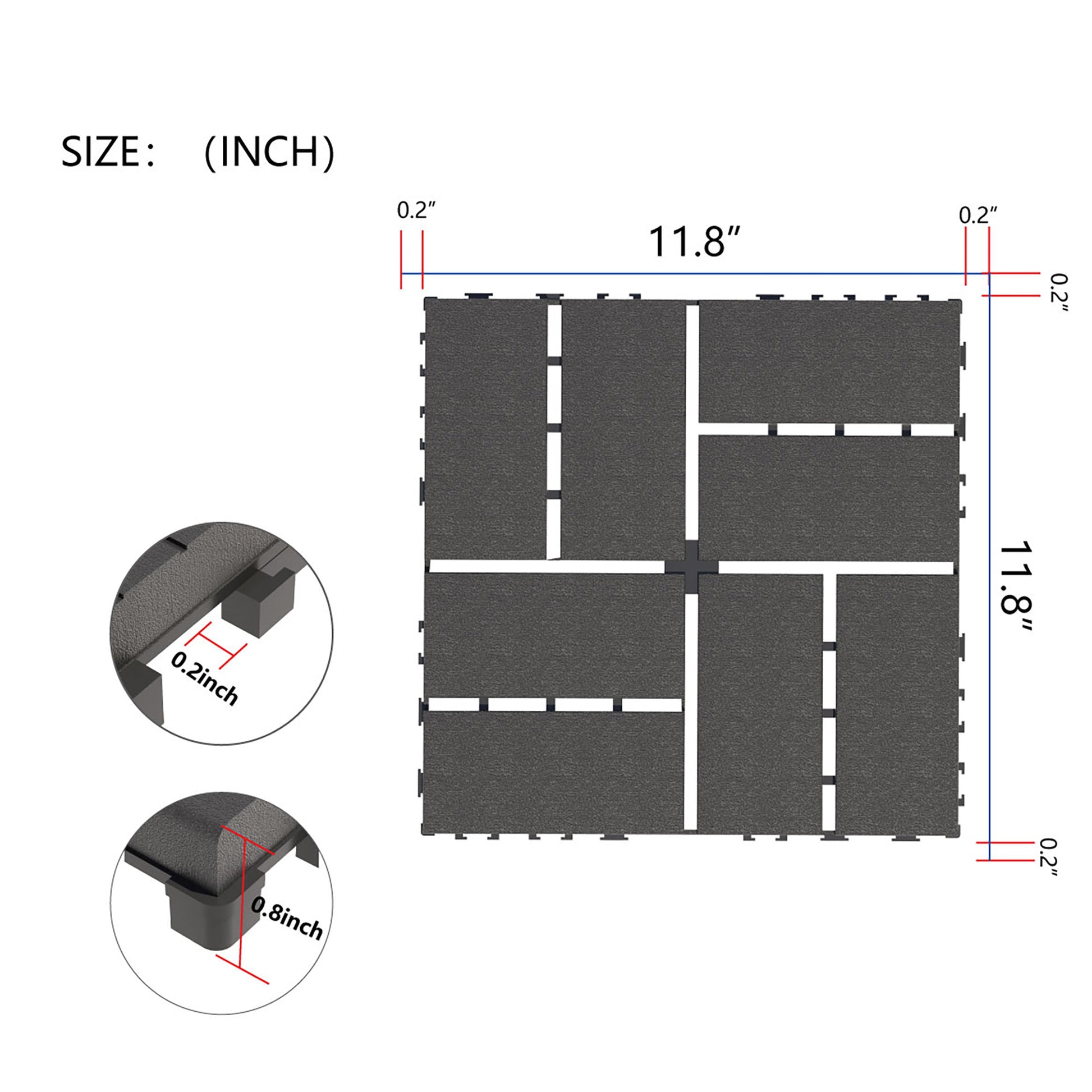 Chic Crate 44 Pack 12'' Interlocking Plastic Deck Tiles – Dark Gray, Waterproof