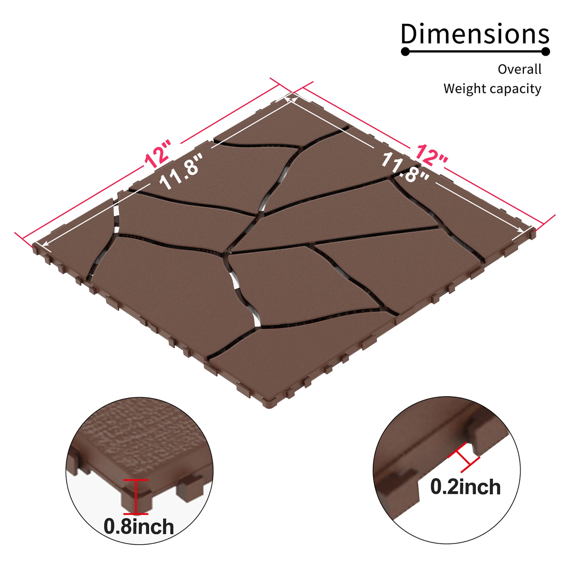 Chic Crat 44-Pack 12'' Stone Style Interlocking Deck Tiles –  Red Brown