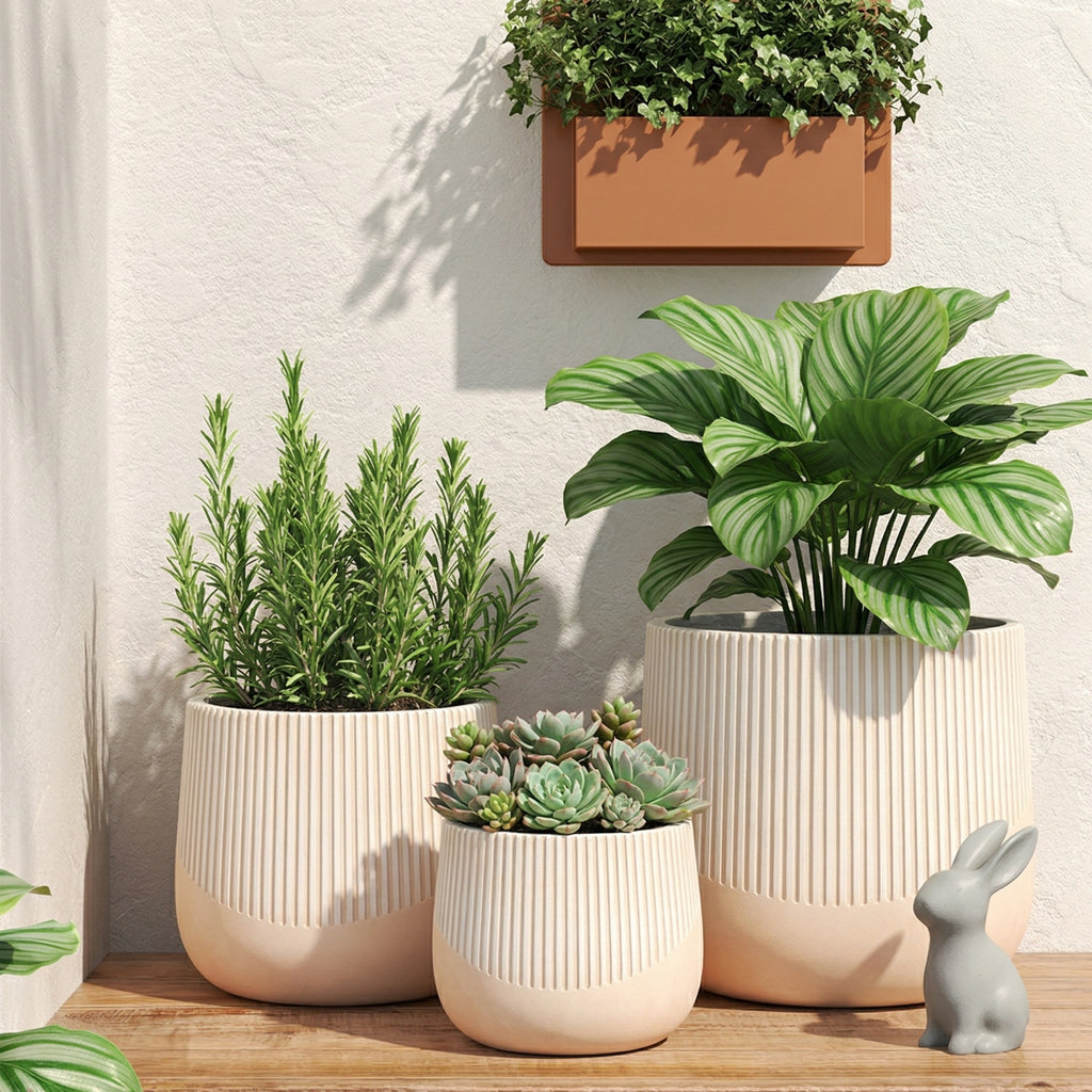 Outdoor Planter Pots Set Modern MGO Design with Drainage for Home Garden Patio Decoration