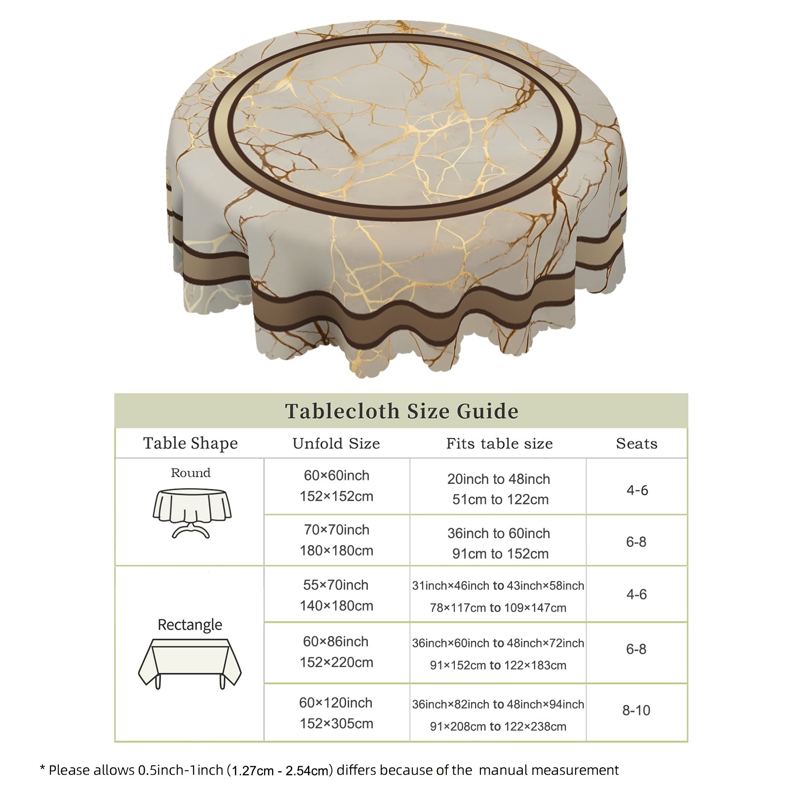 Vintage Golden stripes Tablecloth, Dustproof Easy-Care Dining Table Cover for Indoor Outdoor Use and Festive Home Decor