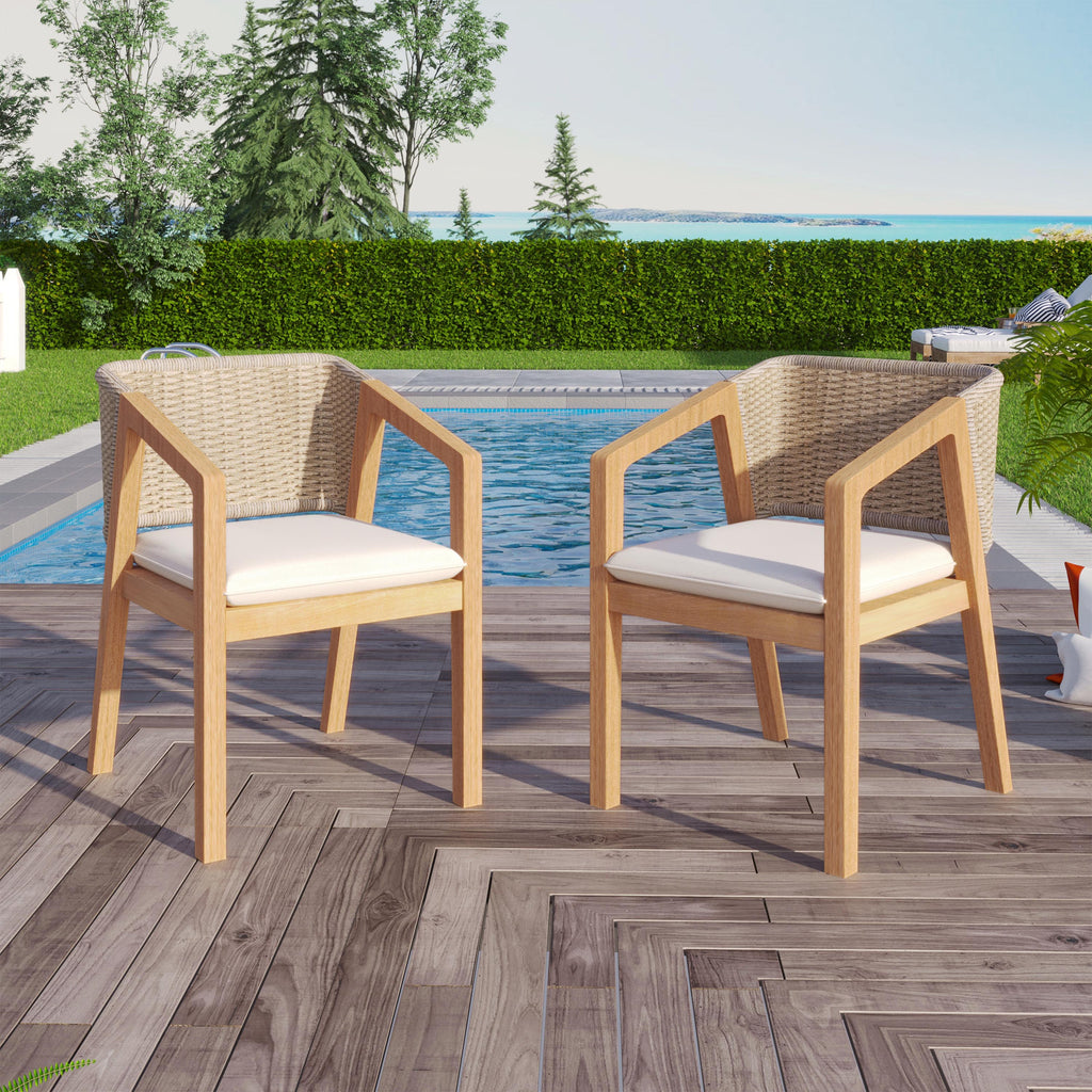 Outdoor Wicker Dining Chair Set with Cushions, 2-Pack, Weather Resistant Patio Seating