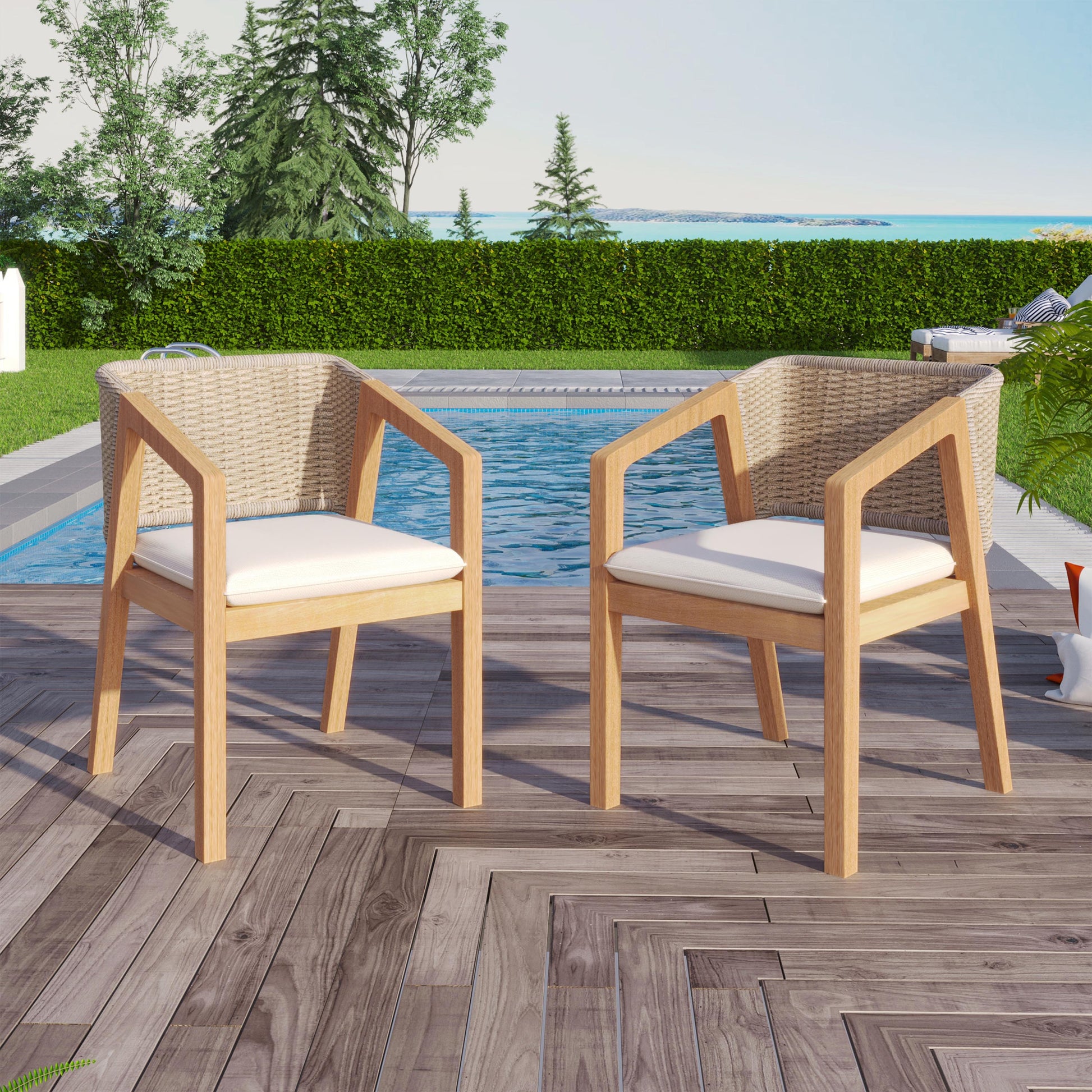 Outdoor Wicker Dining Chair Set with Cushions, 2-Pack, Weather Resistant Patio Seating
