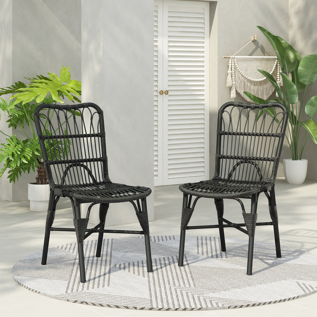 Outdoor PE Wicker Patio Dining Chairs Set of 2 Rattan Bistro Chairs for Backyard