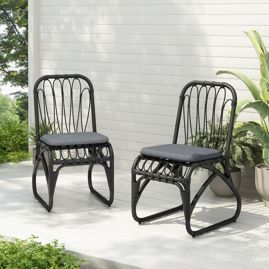 Outdoor Rattan Dining Chairs Set of 2 Wicker Patio Chairs with Washable Cushions