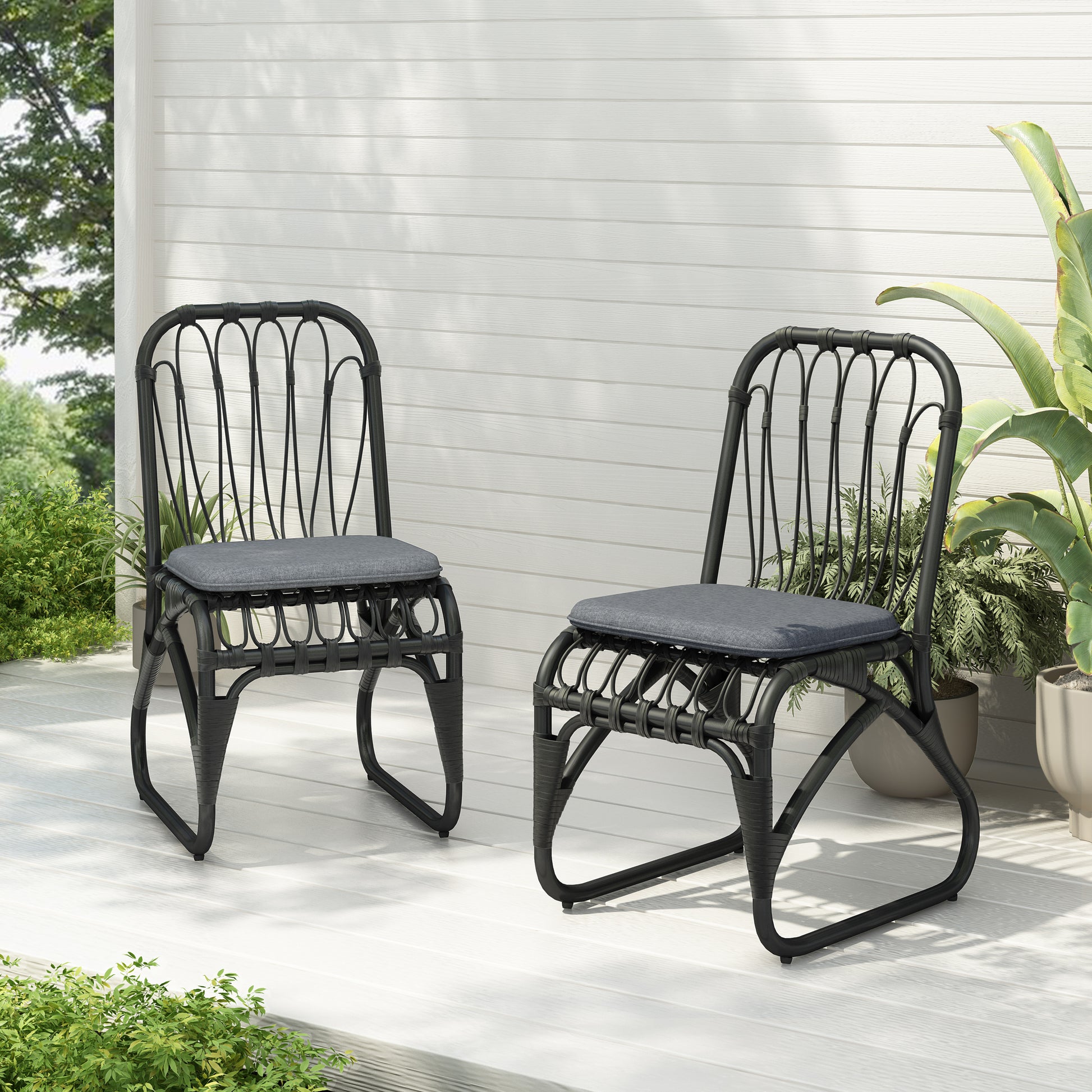 Outdoor Rattan Dining Chairs Set of 2 Wicker Patio Chairs with Washable Cushions