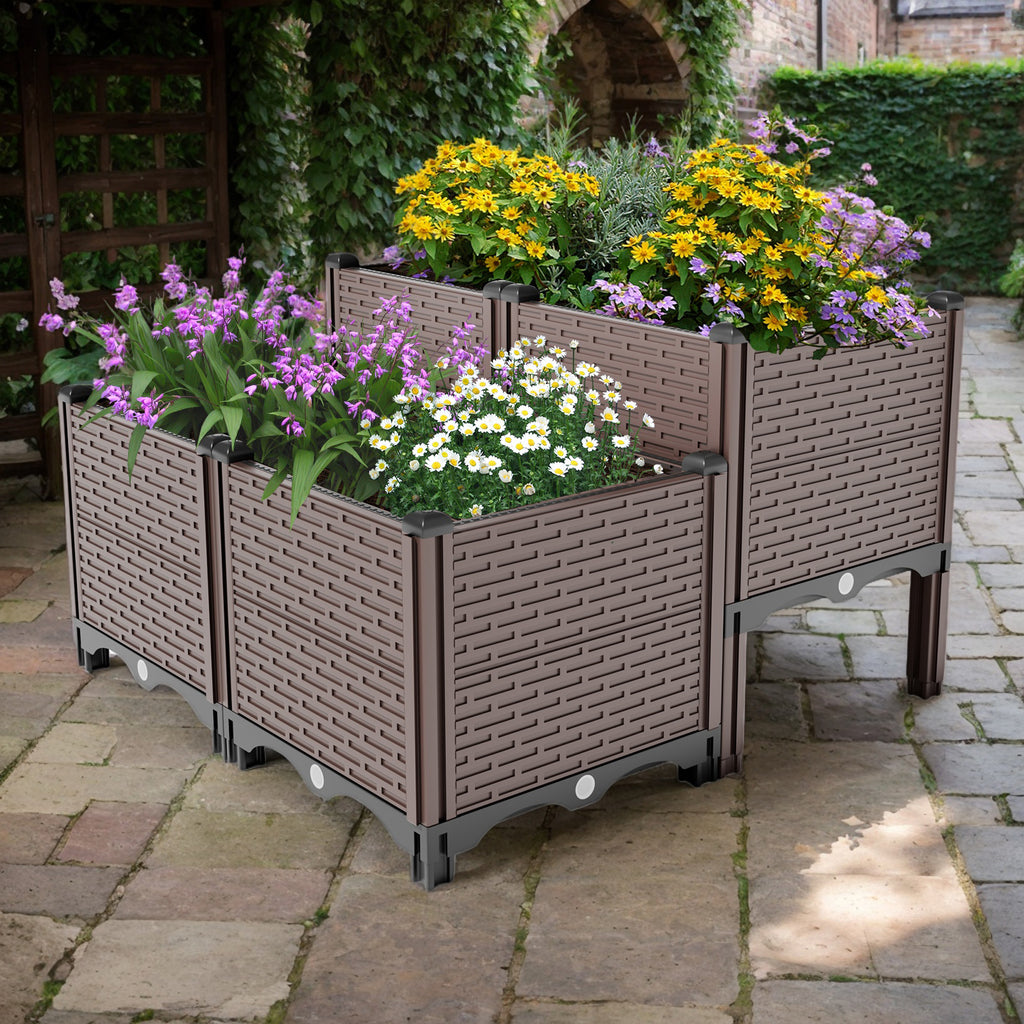 31.5x31.5x19.6in Raised Garden Beds Outdoor, Polypropylene Planter Boxes Outdoor for Vegetables, Flowers, Herbs, Garden Box with Drain Outlet, Heat and Frost Resistance Planters, 440lb Capacity