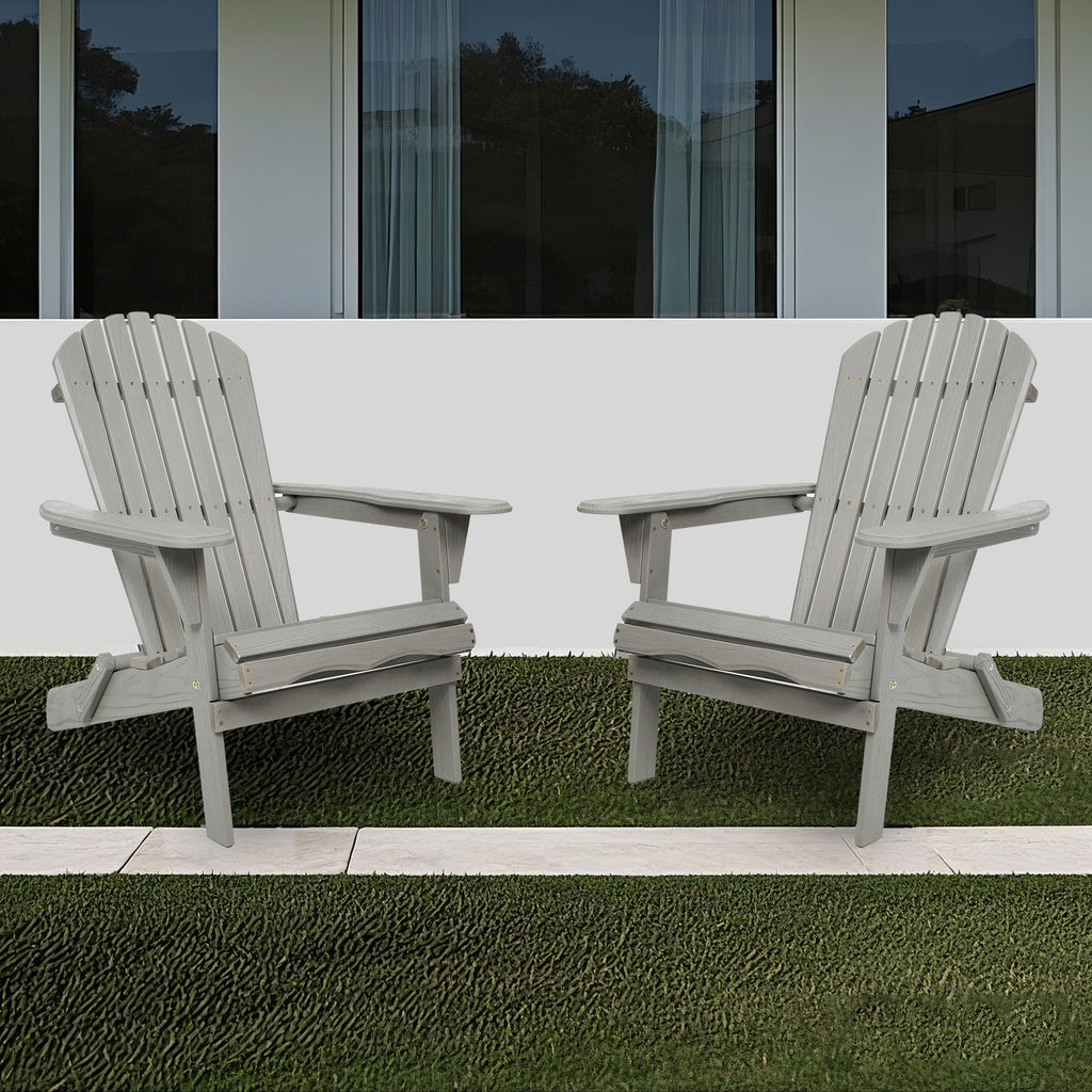 Folding Cedar Wood Adirondack Chairs, Embossed Wood Grain Outdoor Patio Lounge Seating for Garden