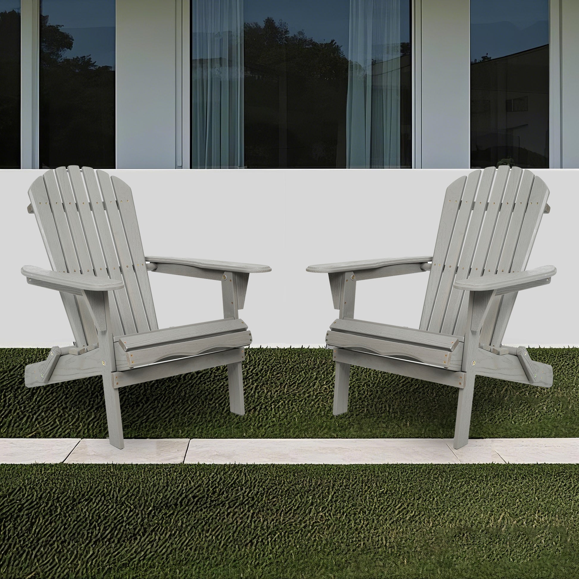 Folding Cedar Wood Adirondack Chairs, Embossed Wood Grain Outdoor Patio Lounge Seating for Garden