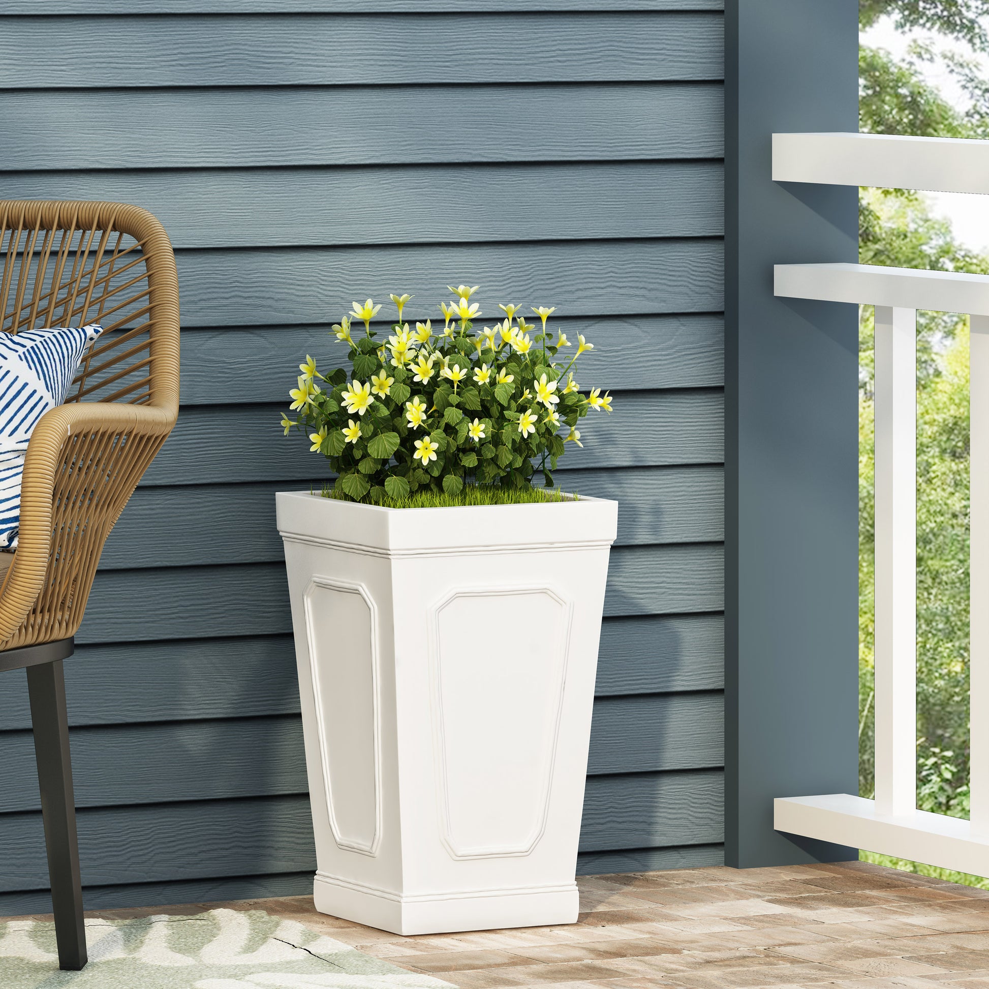 Tall Outdoor Planter Pots with Drainage Holes Decorative Flower Pots for Porch Patio Deck