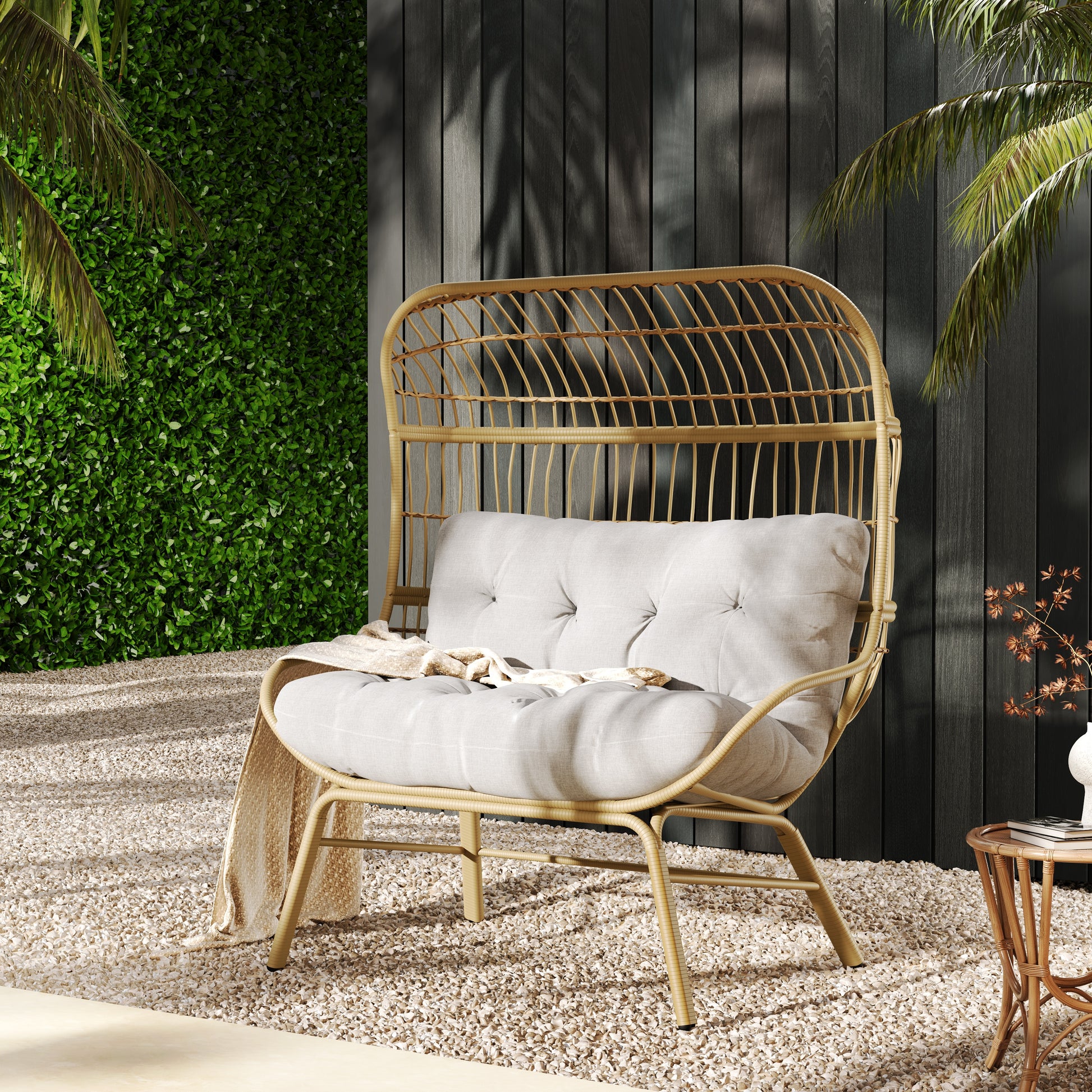Palos Outdoor Wicker Loveseat - Light Brown