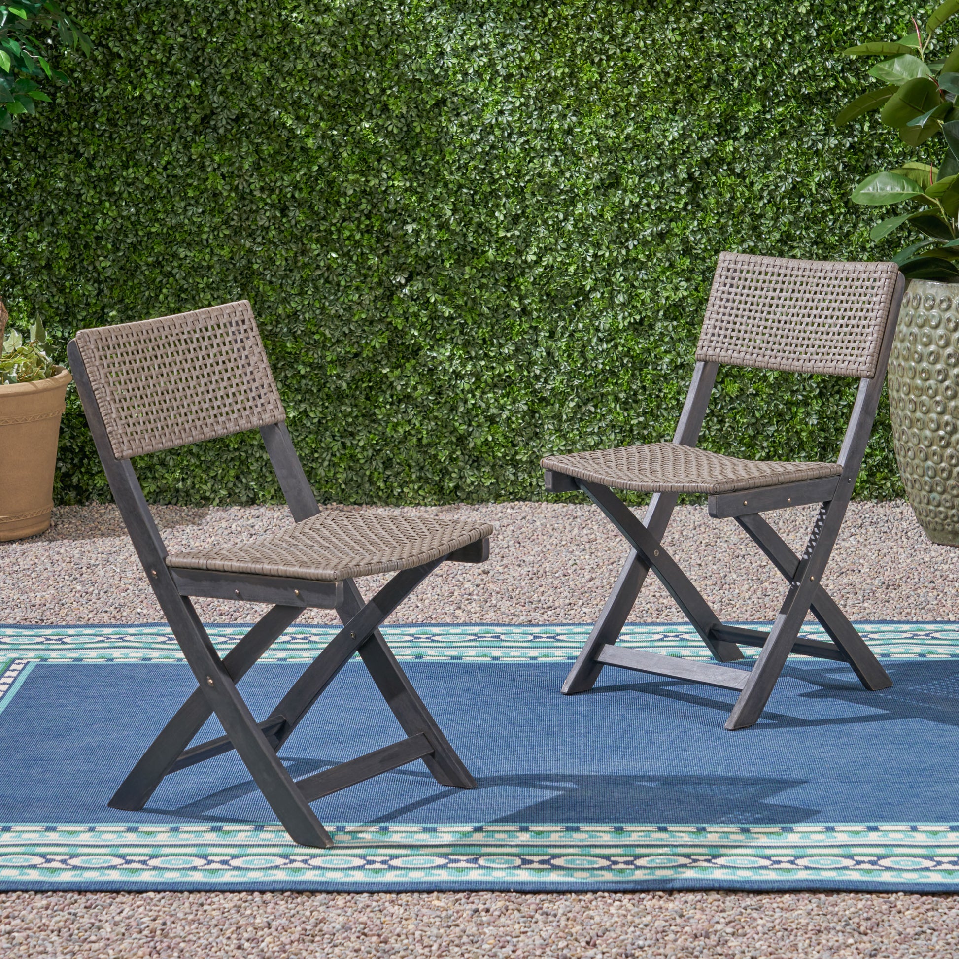 French Country Bistro Chairs Set of 2 Woven Back Dining Chairs for Indoor Outdoor