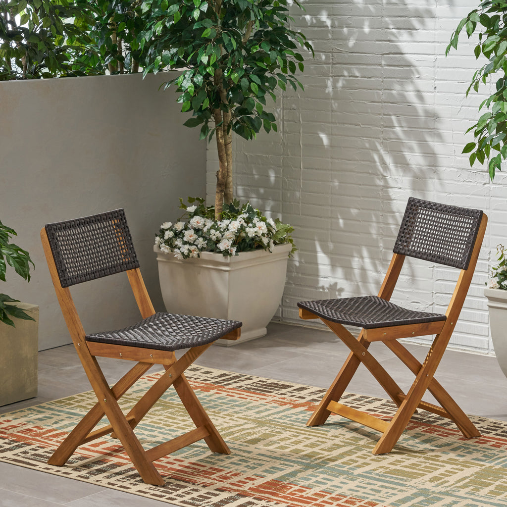 French Country Bistro Chairs Set of 2 Woven Back Dining Chairs for Indoor Outdoor