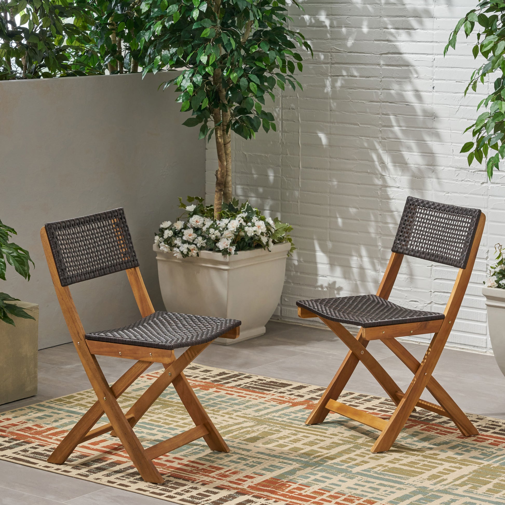 French Country Bistro Chairs Set of 2 Woven Back Dining Chairs for Indoor Outdoor