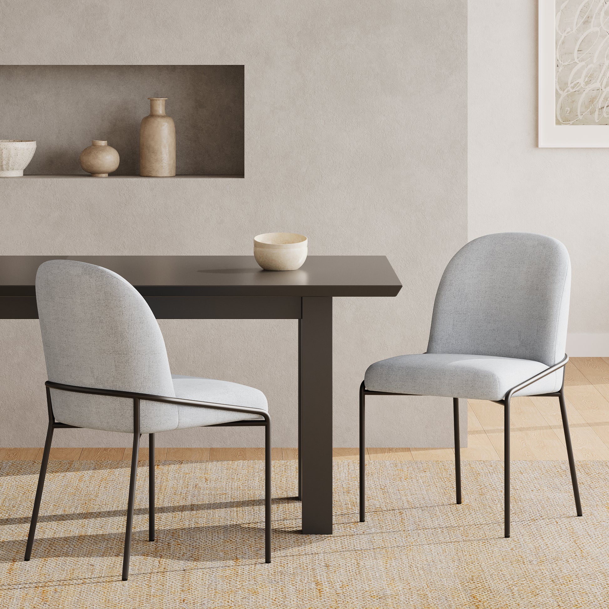Modern Upholstered Dining Chairs with Curved High-Back & Bronze Iron Frame (Set of 2)