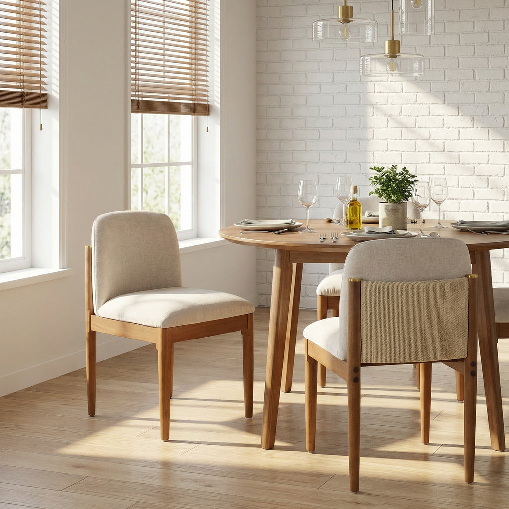 Solid Wood Dining Chairs with Curved Backrest & Elegant Brass Accents (Set of 2)