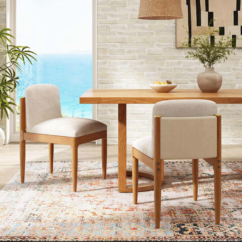 Solid Wood Dining Chairs with Curved Backrest & Elegant Brass Accents (Set of 2)