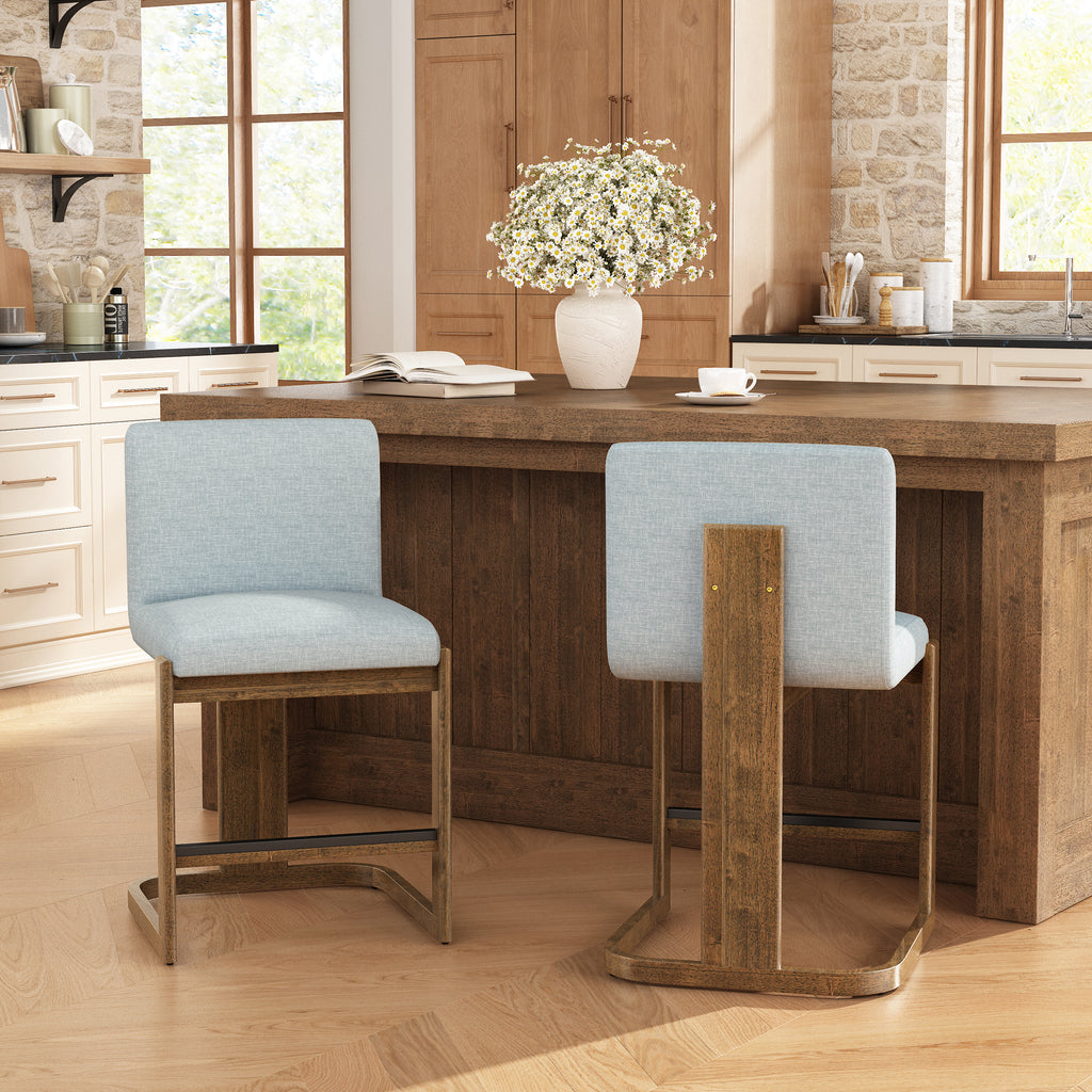 Upholstered Kitchen Island Barstools with Solid Wood Frame & Backrest - 24" (Set of 2)