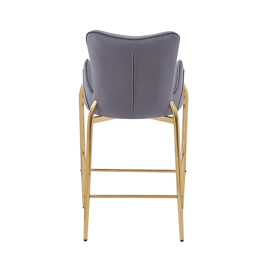 Counter Height Bar Stools Set of 2 Velvet Upholstered Stools with Golden Legs