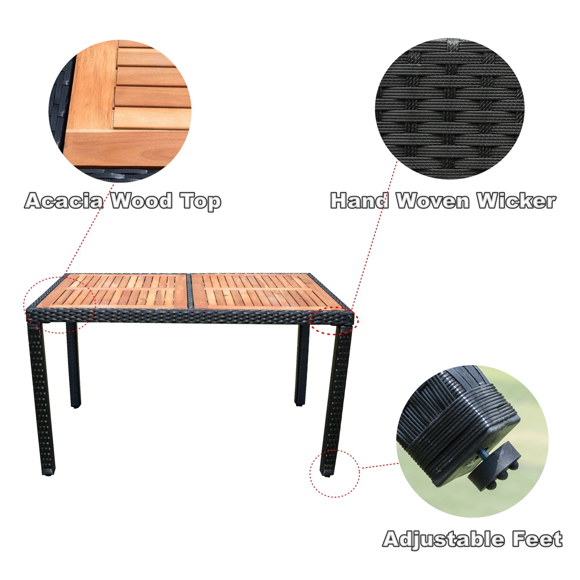7 piece Outdoor Patio Wicker Dining Set Patio Wicker Furniture Dining Set w/Acacia Wood Top