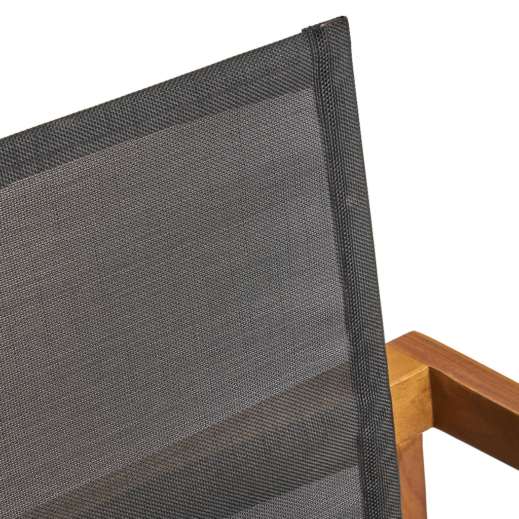 Acacia Wood Outdoor Dining Chairs with Breathable Mesh Seat & Teak Finish (Set of 2)