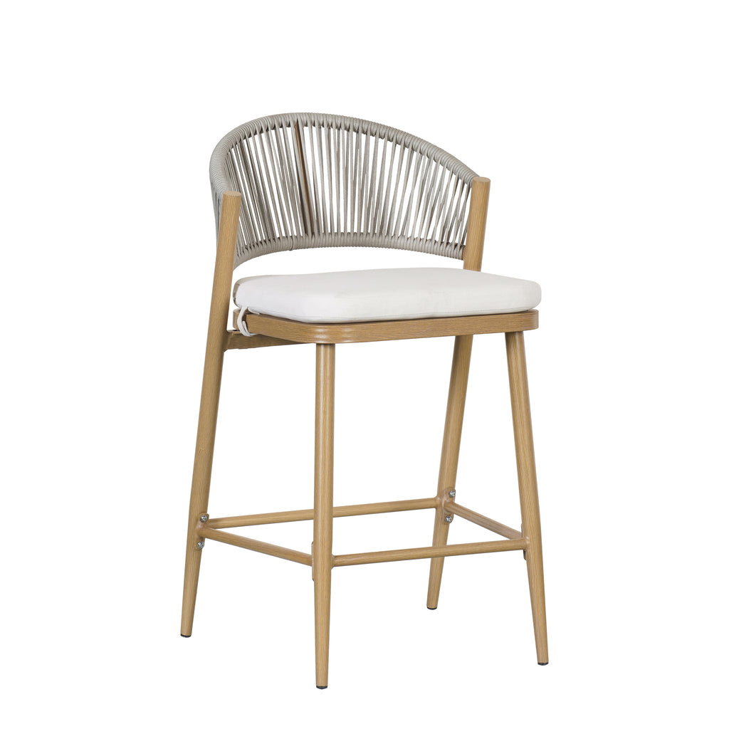 26" Outdoor Counter Stools Set of 2, Aluminum PE Rattan Backrest, Maple Finish Patio Bar Stools