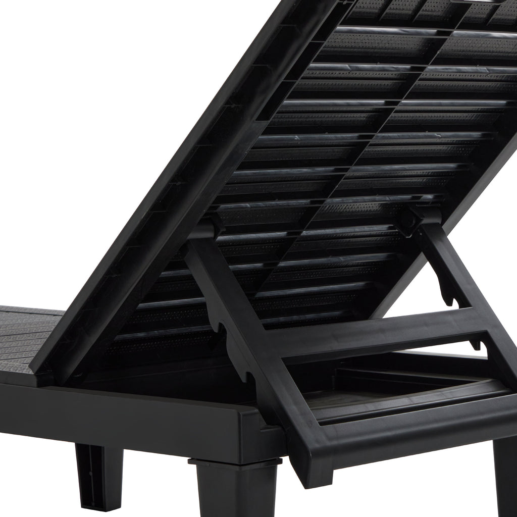 2-Piece Outdoor Chaise Lounges Resin Pool Lounge Chairs Outdoor Chaise Lounge Chair Set with Adjustable Backrest (Set of 2) for Patio, Poolside or Beach, Black