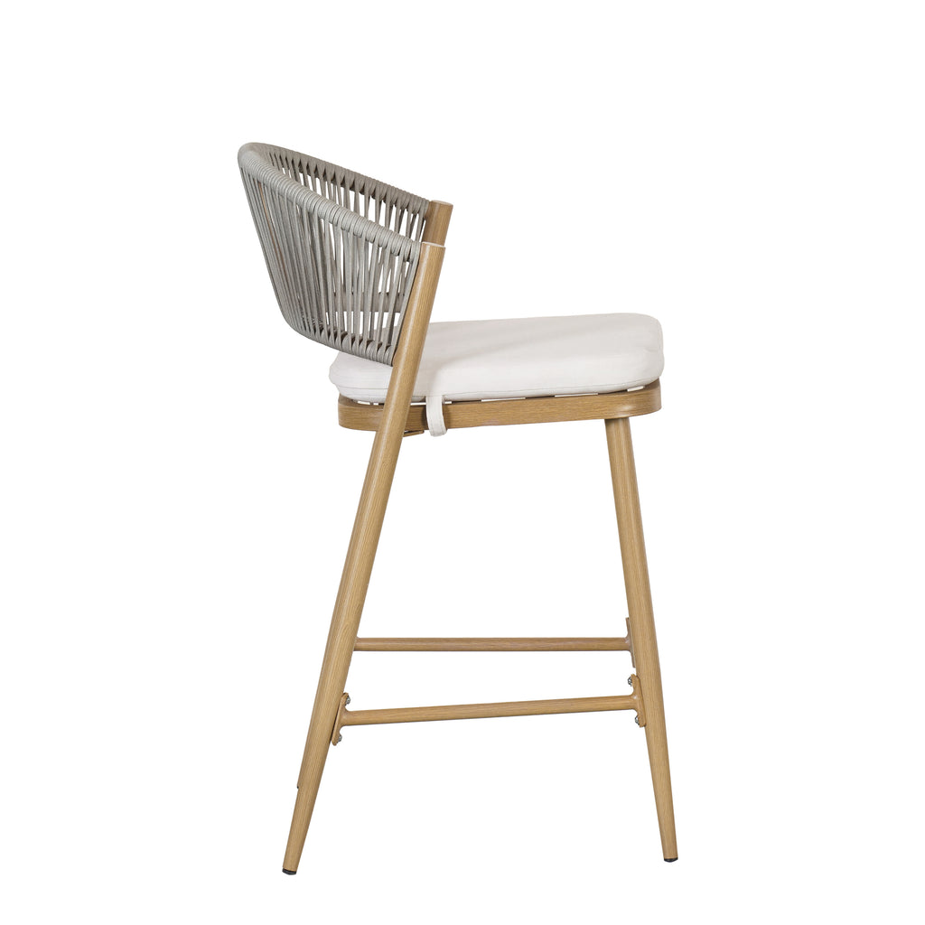 26" Outdoor Counter Stools Set of 2, Aluminum PE Rattan Backrest, Maple Finish Patio Bar Stools