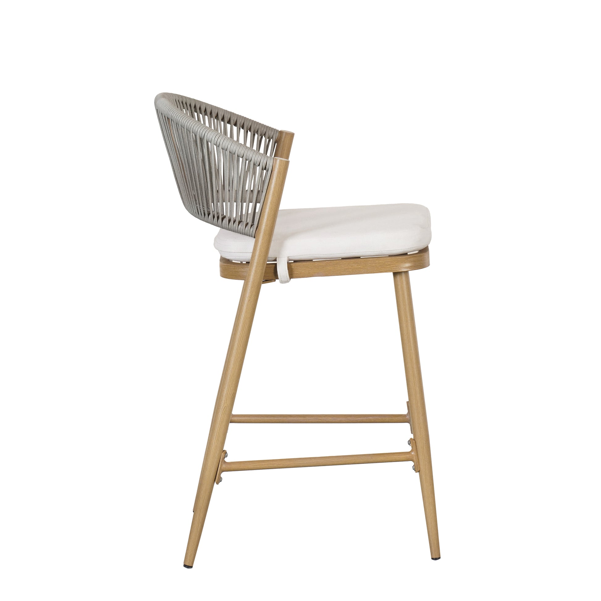 26" Outdoor Counter Stools Set of 2, Aluminum PE Rattan Backrest, Maple Finish Patio Bar Stools