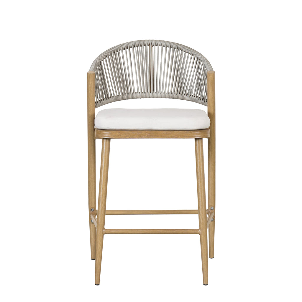 26" Outdoor Counter Stools Set of 2, Aluminum PE Rattan Backrest, Maple Finish Patio Bar Stools