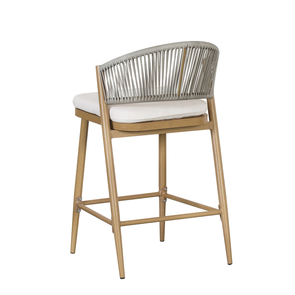 26" Outdoor Counter Stools Set of 2, Aluminum PE Rattan Backrest, Maple Finish Patio Bar Stools