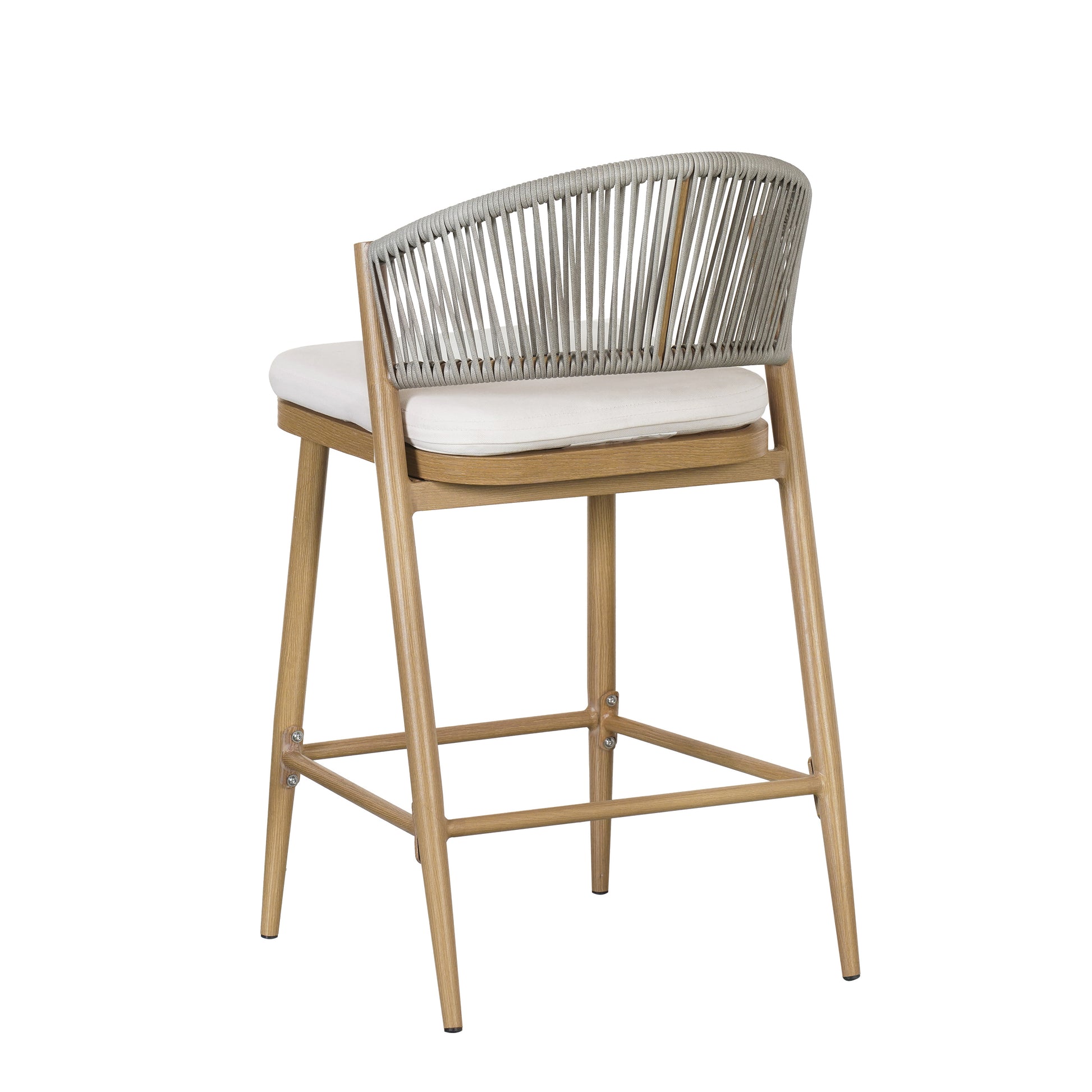 26" Outdoor Counter Stools Set of 2, Aluminum PE Rattan Backrest, Maple Finish Patio Bar Stools