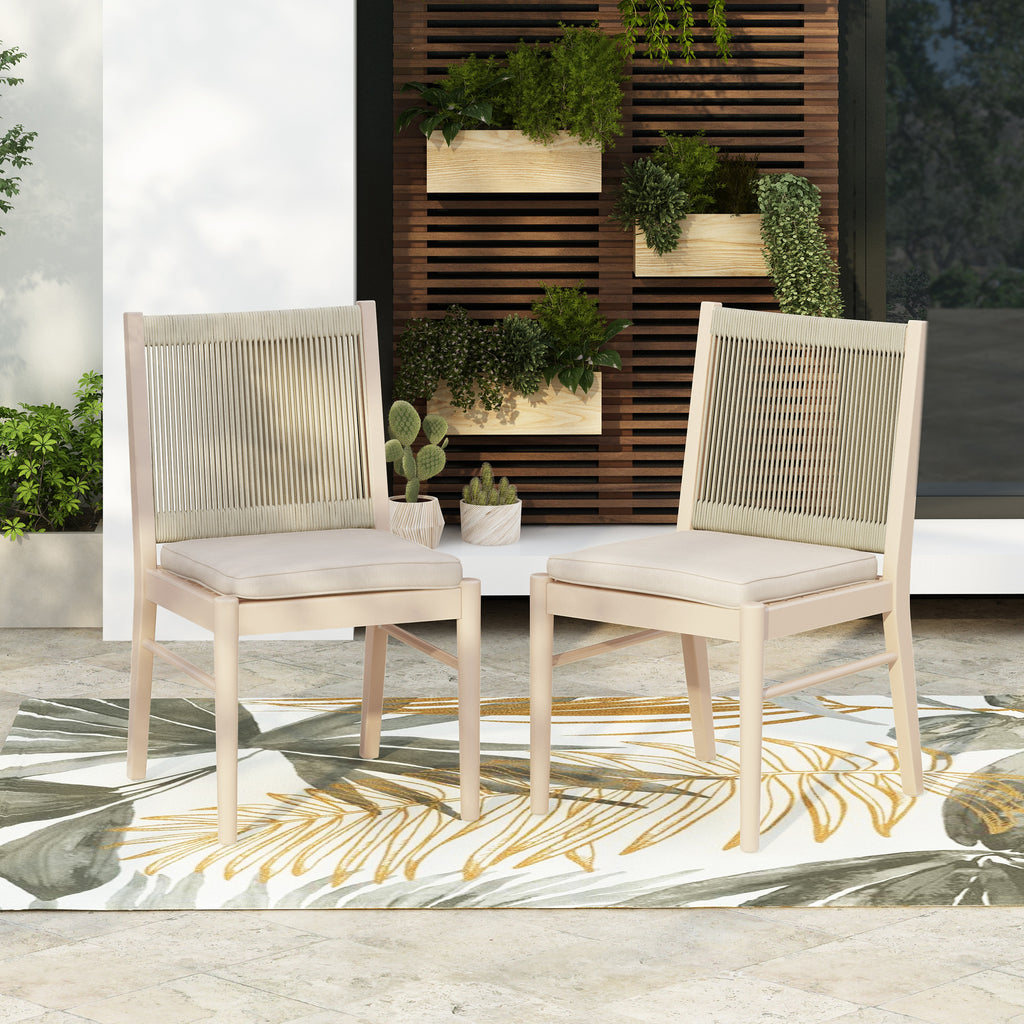 Outdoor Woven Back Dining Chair Set with Cushions, Weather Resistant Patio Seating