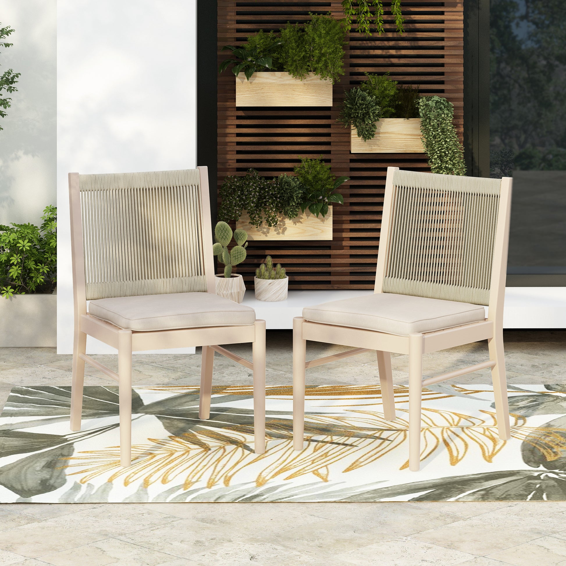 Outdoor Woven Back Dining Chair Set with Cushions, Weather Resistant Patio Seating