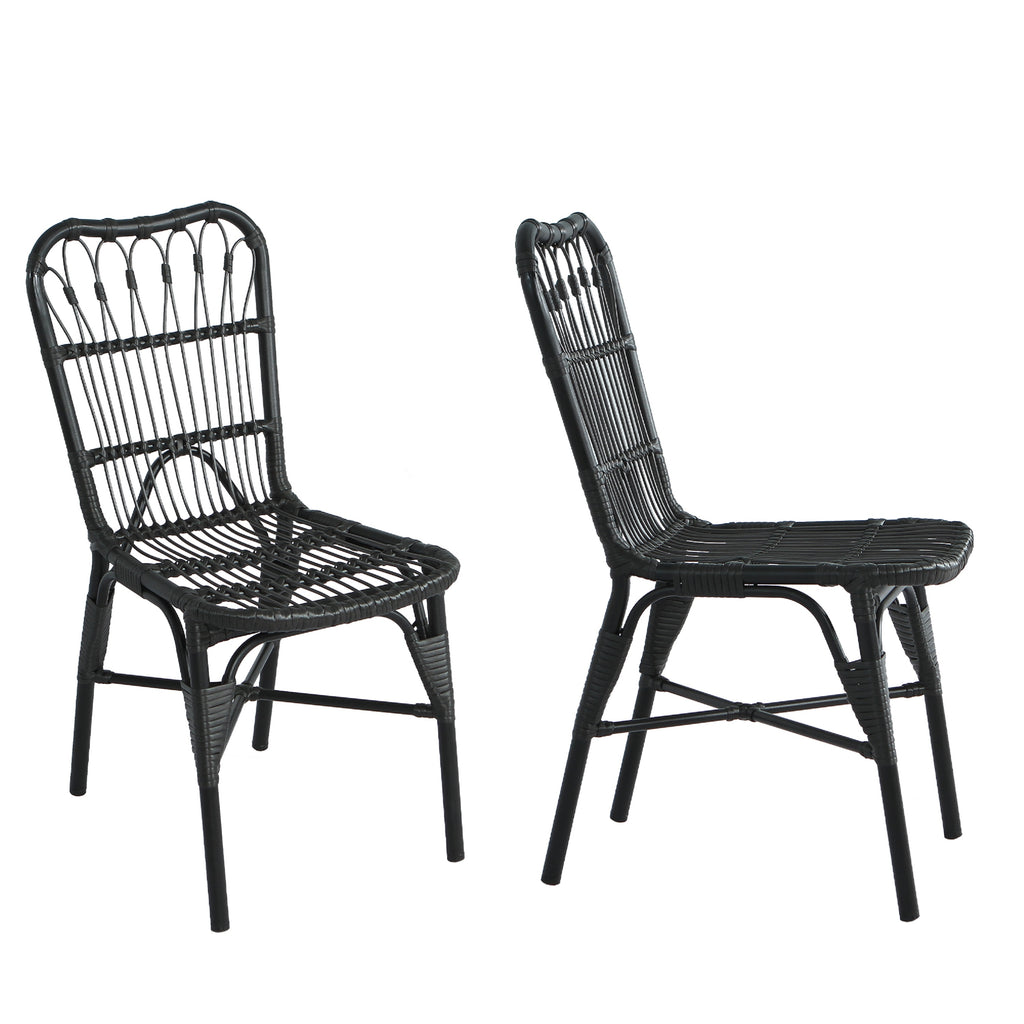 Outdoor PE Wicker Patio Dining Chairs Set of 2 Rattan Bistro Chairs for Backyard
