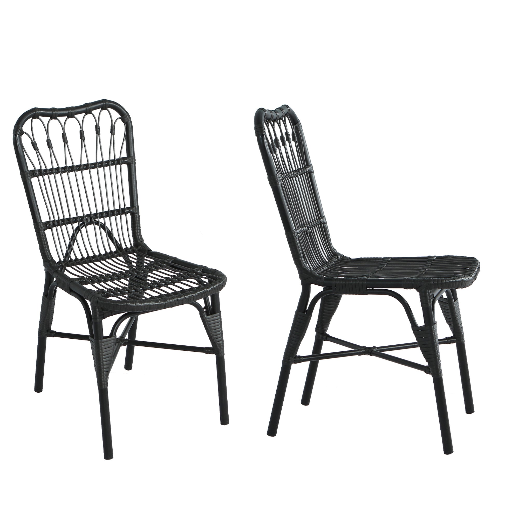 Outdoor PE Wicker Patio Dining Chairs Set of 2 Rattan Bistro Chairs for Backyard