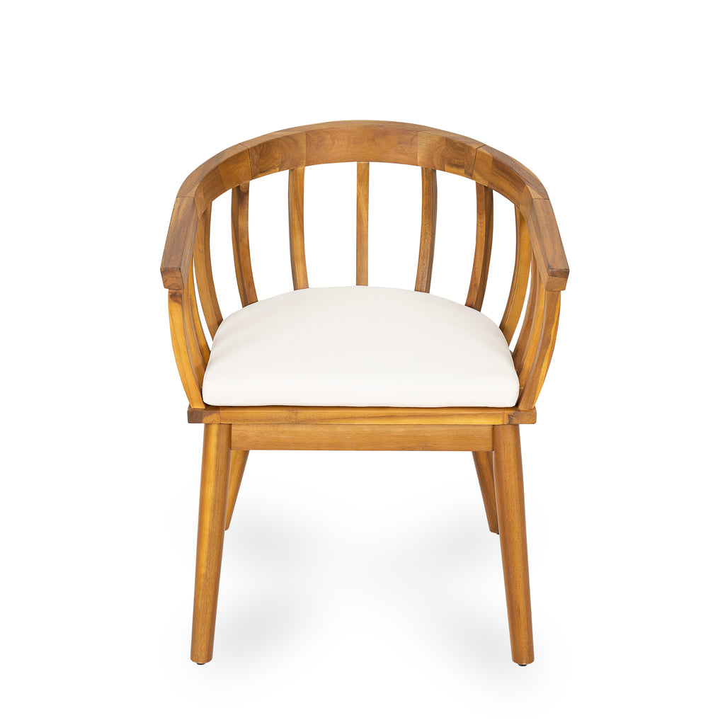 Set of 2 Outdoor Dining Armchair with Cushion – Acacia Wood Patio Chair for Deck, Backyard