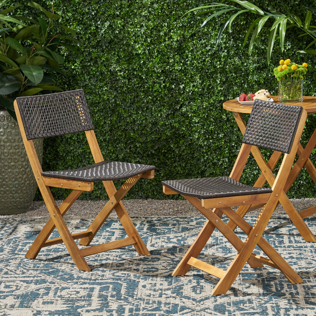 French Country Bistro Chairs Set of 2 Woven Back Dining Chairs for Indoor Outdoor