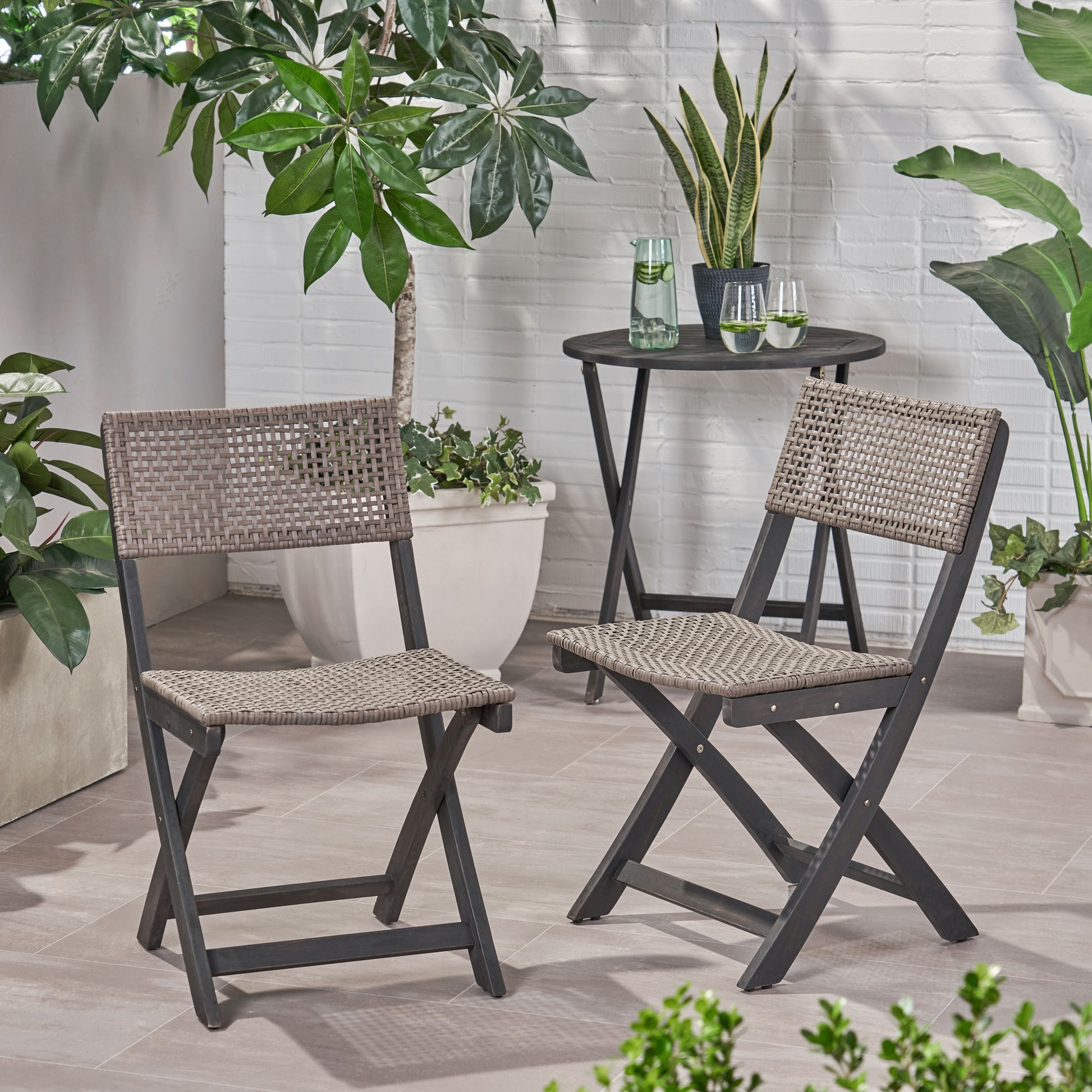 French Country Bistro Chairs Set of 2 Woven Back Dining Chairs for Indoor Outdoor