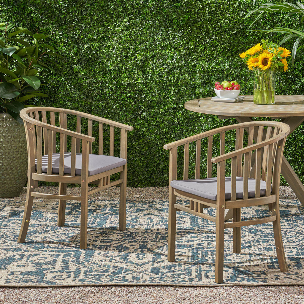 Outdoor Wooden Dining Chair Set with Cushions, 2-Pack, Weather Resistant Patio Seating