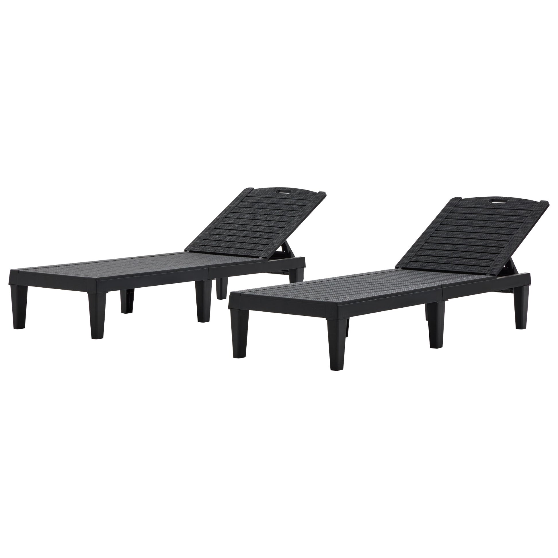 2-Piece Outdoor Chaise Lounges Resin Pool Lounge Chairs Outdoor Chaise Lounge Chair Set with Adjustable Backrest (Set of 2) for Patio, Poolside or Beach, Black