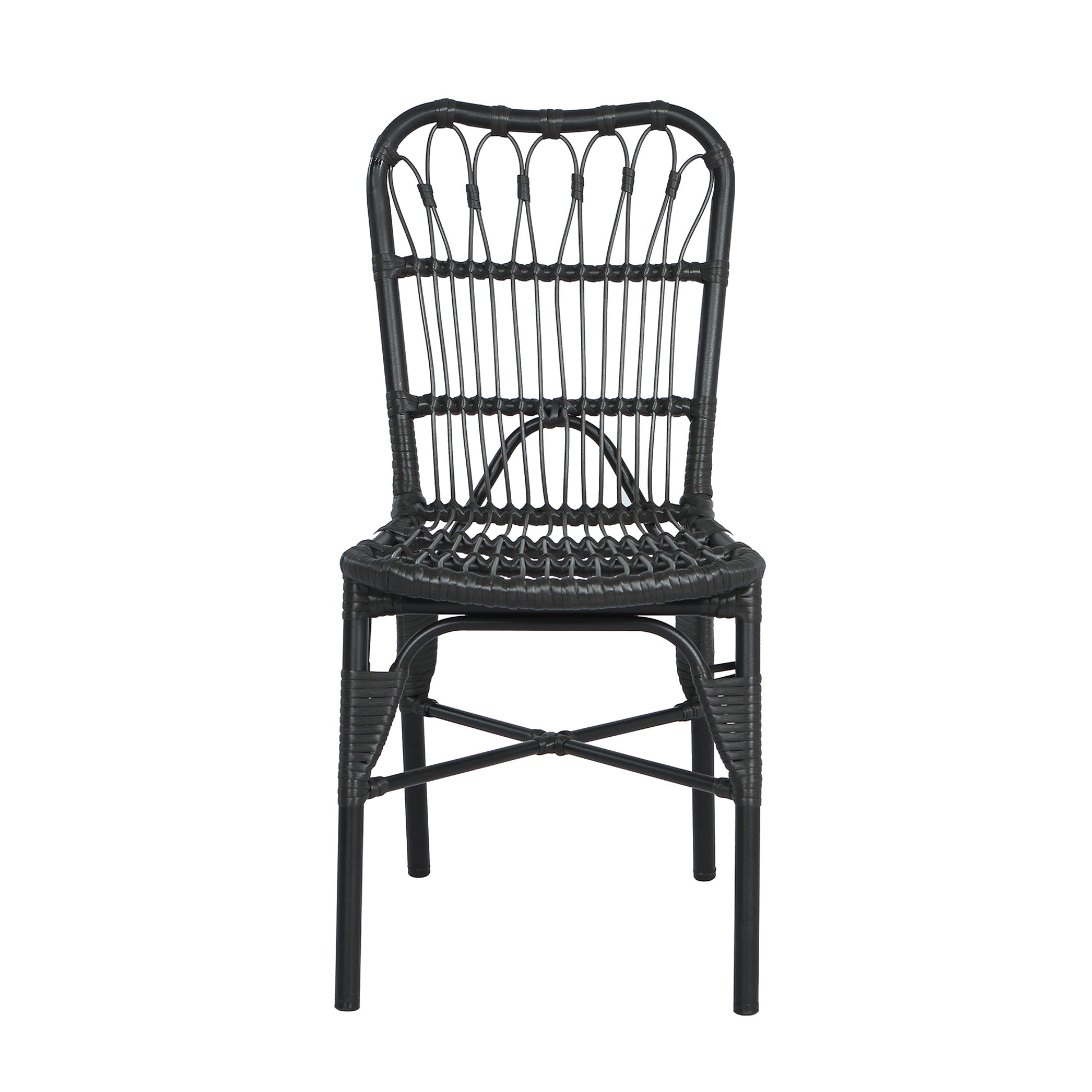 Outdoor PE Wicker Patio Dining Chairs Set of 2 Rattan Bistro Chairs for Backyard