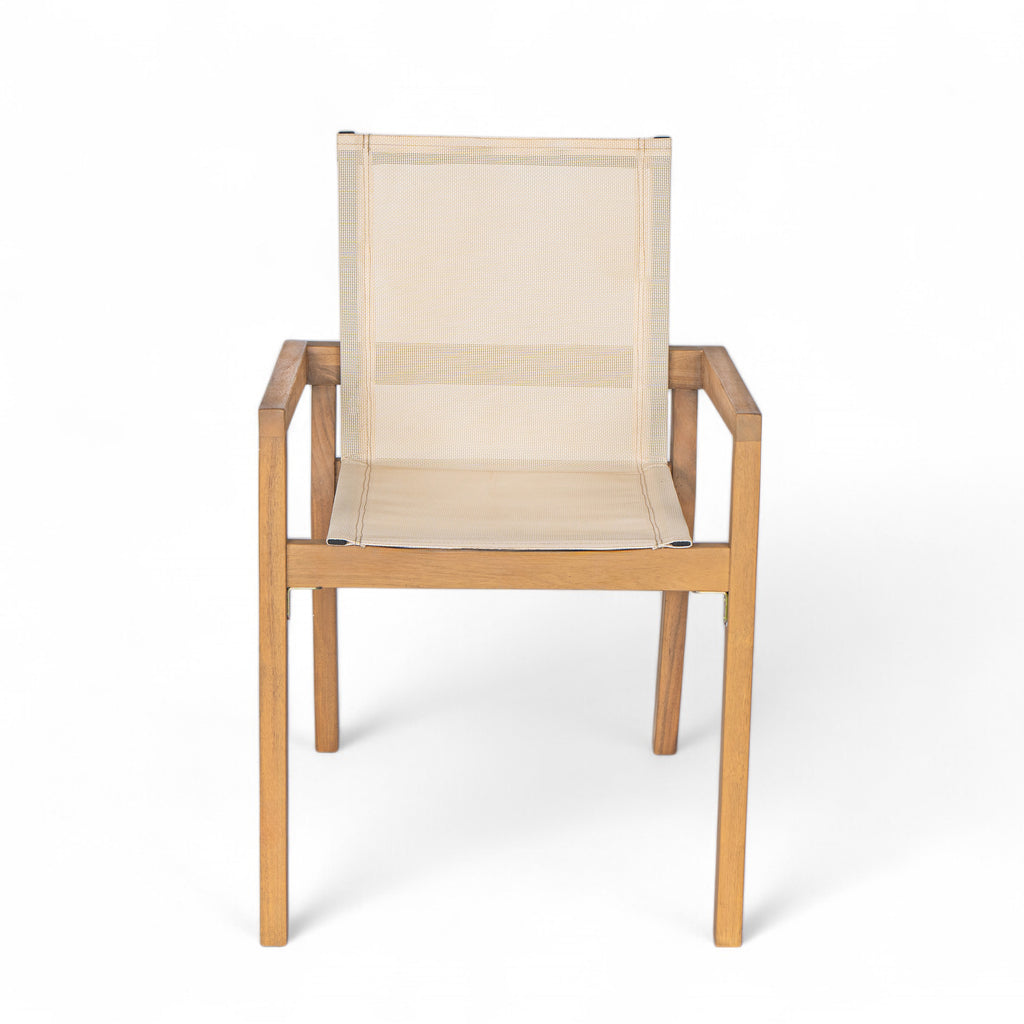 Teak Finish Outdoor Dining Chairs Set of 2 Wood Frame Patio Chairs with Textile