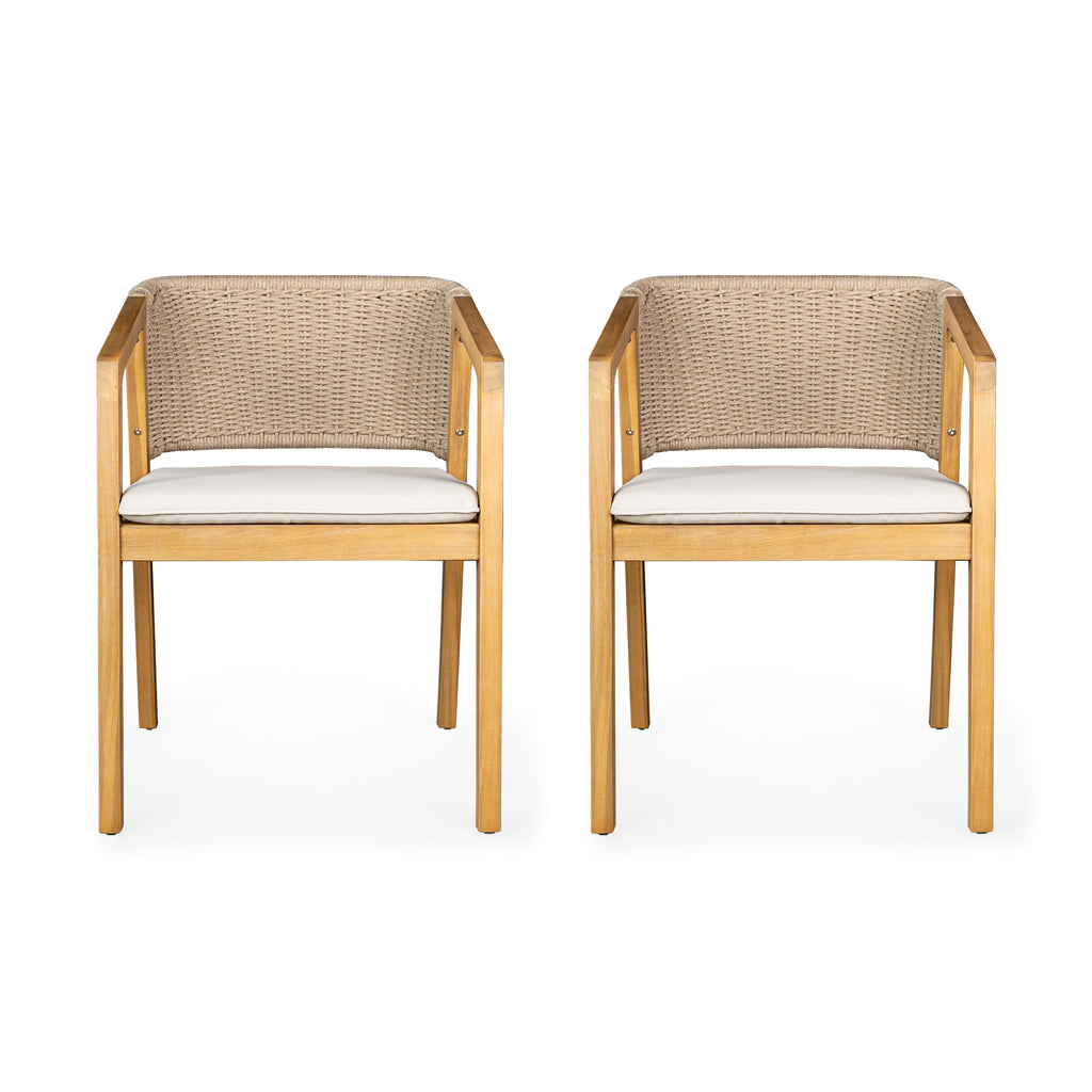Outdoor Wicker Dining Chair Set with Cushions, 2-Pack, Weather Resistant Patio Seating