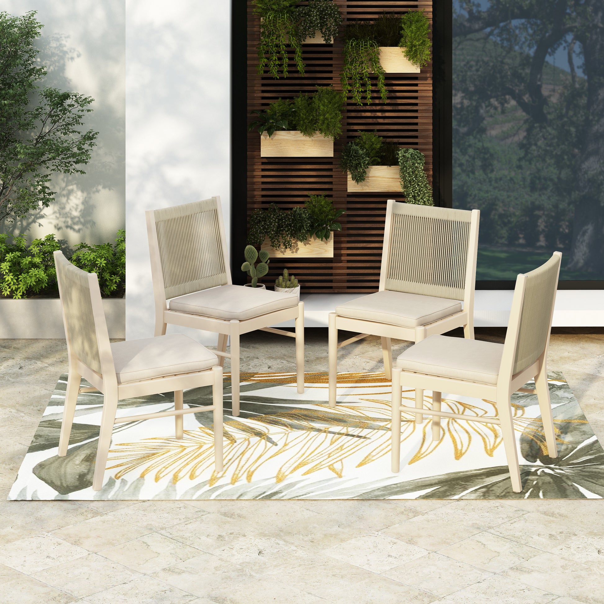 Outdoor Woven Back Dining Chair Set with Cushions, Weather Resistant Patio Seating