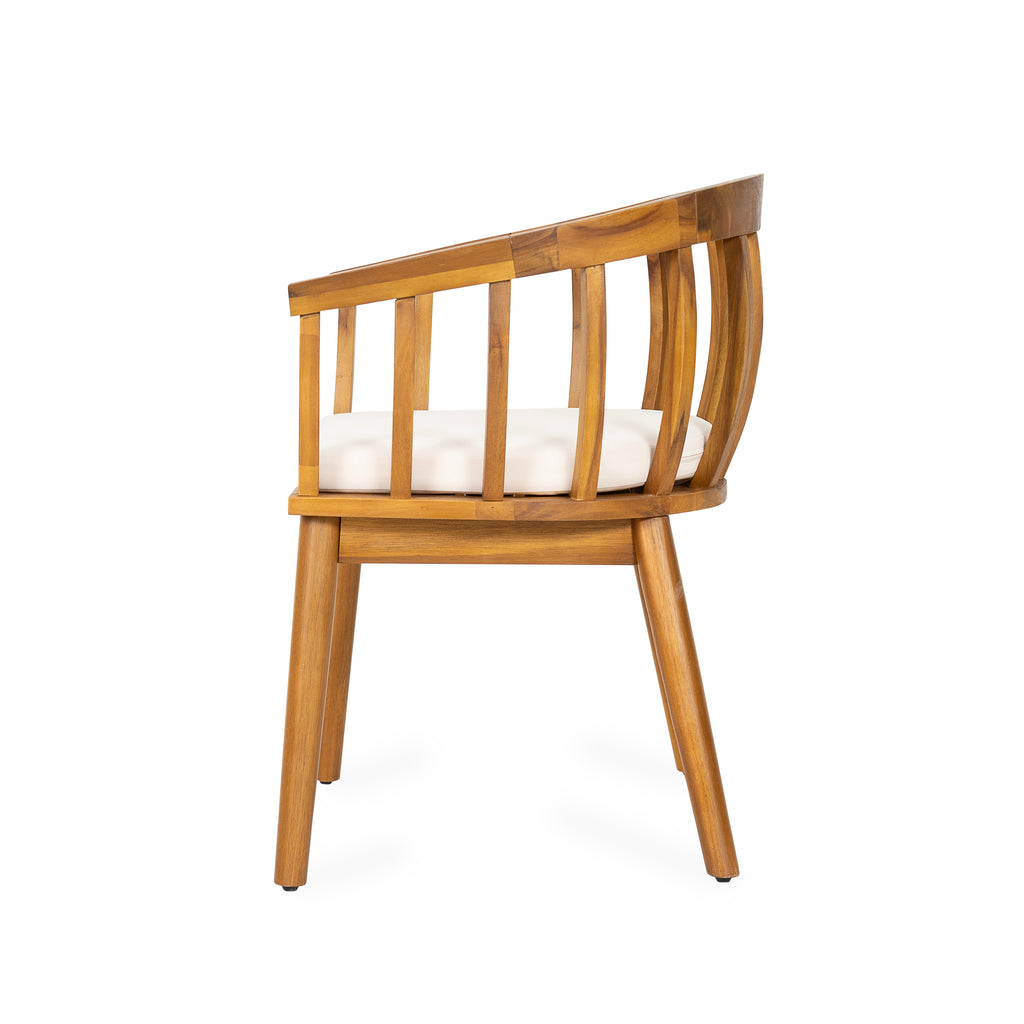 Set of 2 Outdoor Dining Armchair with Cushion – Acacia Wood Patio Chair for Deck, Backyard
