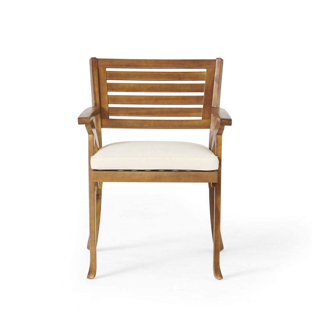 2-Piece Outdoor Wood Dining Chair Set with Cream Cushions, KD Frame